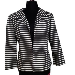 Nina McLemore Black and White Striped Open Blazer